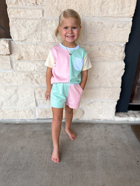 Banana Split Mint/Pink Colorblock Short Set