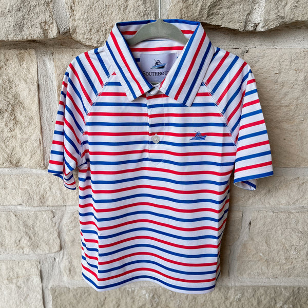 Southbound Red + Blue Stripe Performance Polo
