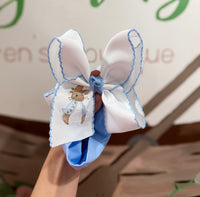 Beyond Creatins Blue Embroidered Bunny Headwrap