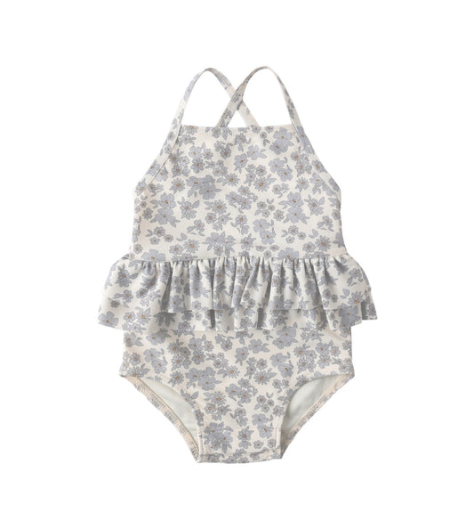 Quincy Mae Ruffled Blue Floral Swimsuit