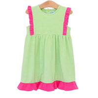 Trotter Street Josie Lime Green Stripe + Pink Dress