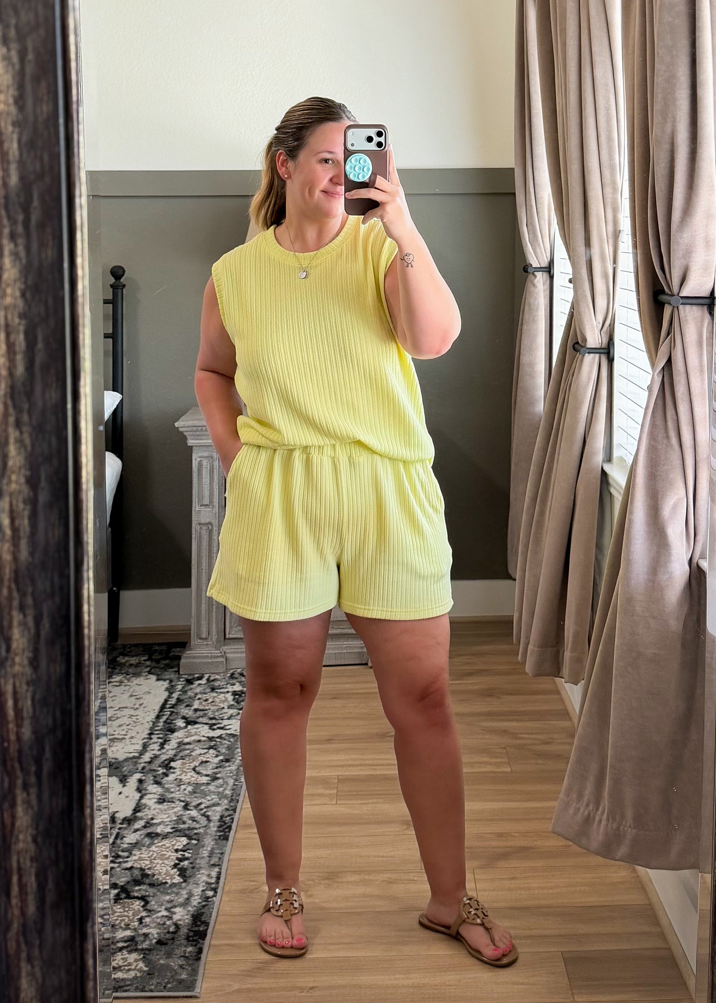 Yellow Textured Tank Short Set