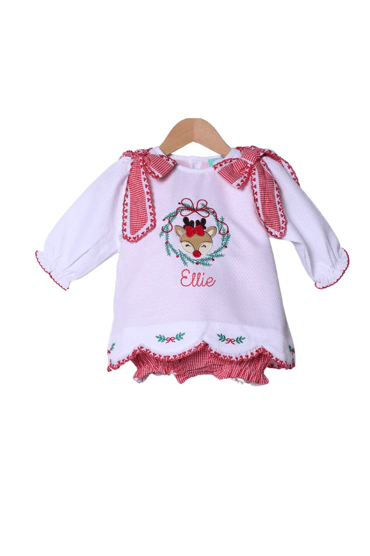 Smocked Flamingo Wreath Reindeer Skirted Bubble