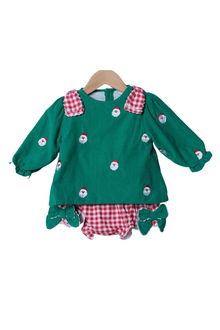 Smocked Flamingo Santa Corduroy Bloomer Set