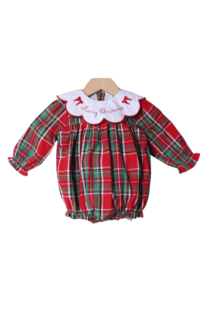 Smocked Flamingo Merry Christmas Embroidered Bubble