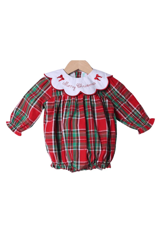 Smocked Flamingo Merry Christmas Embroidered Bubble